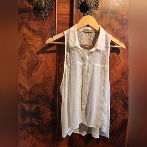 Hollister Women's Button Front White Sleeveless Blouse Polka-dot Sheer Size S
